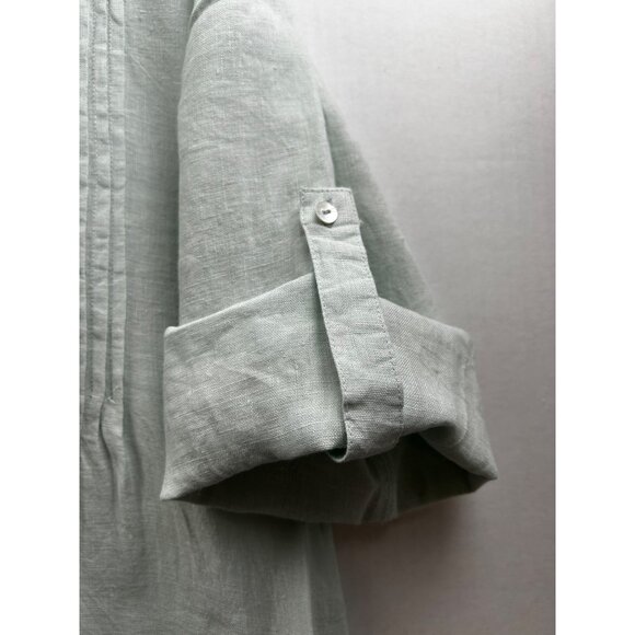 Dolma 100% Linen Boho Coastal Casual Tunic Dress Top Mint Green Pintuck Front L - Picture 6 of 7